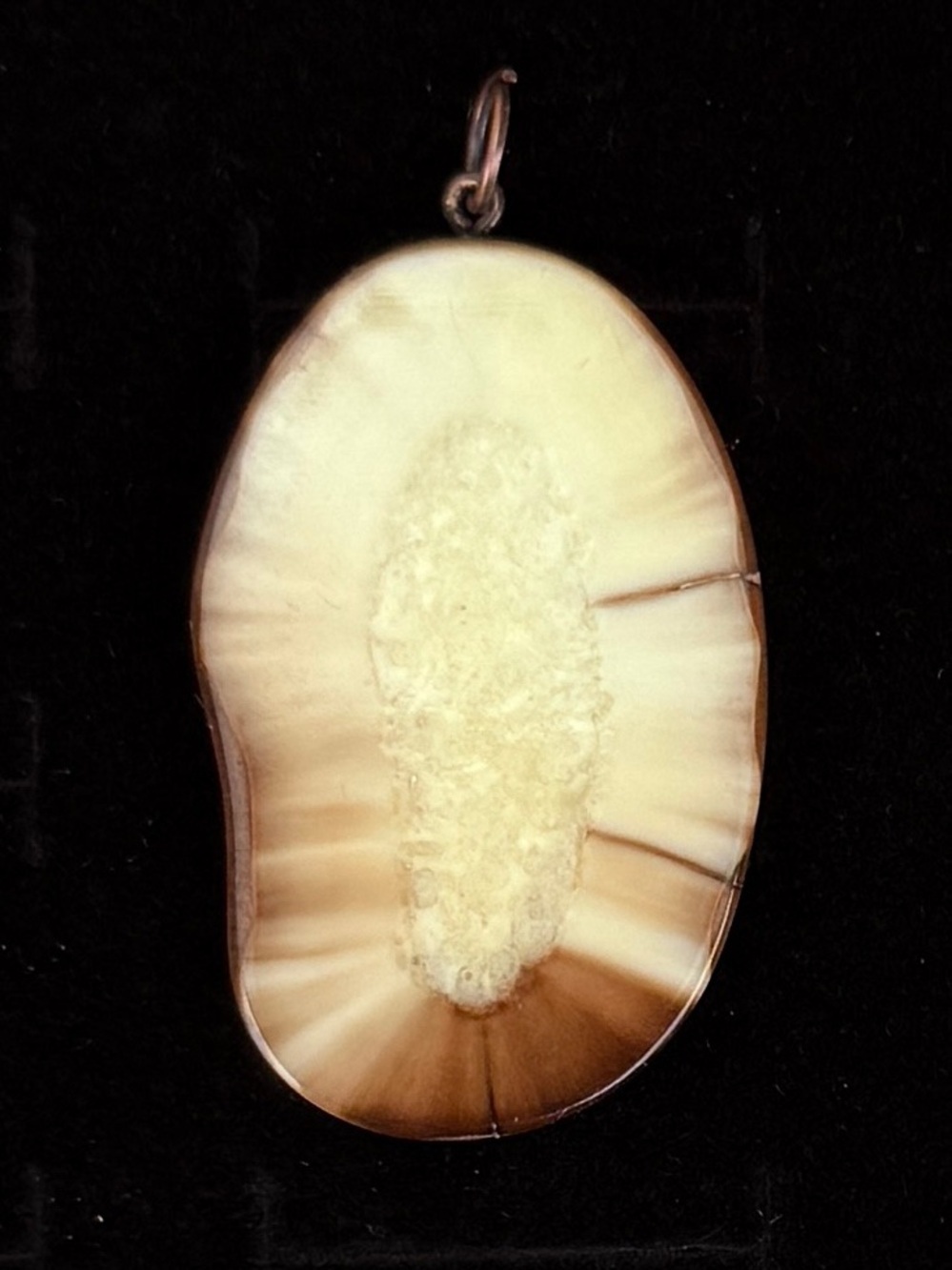 Beautiful vintage thin brown cream pendant + free 16” cord necklace